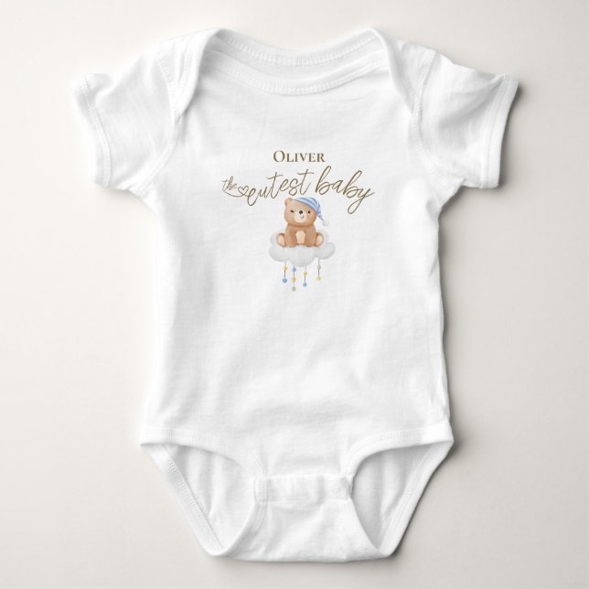 Body Para Bebê Bebê fofo Nome Urso nas Nuvens (Frente)