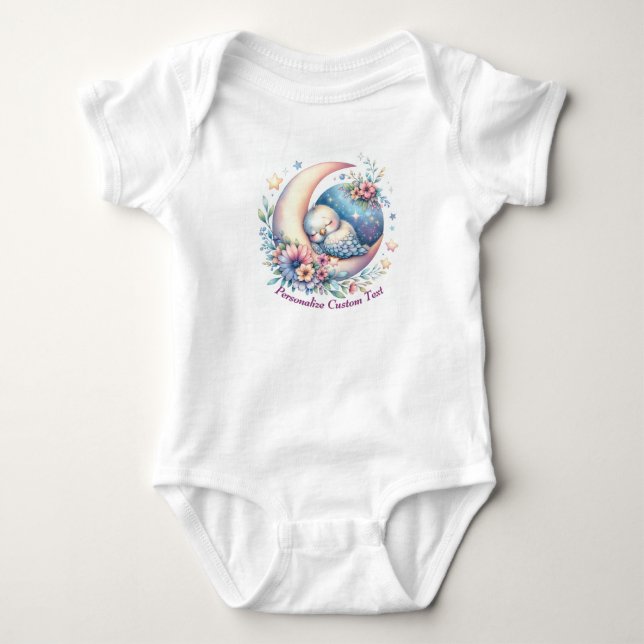Body Para Bebê Bebê Fofo Personalizado Pássaro Dormindo na Lua (Frente)