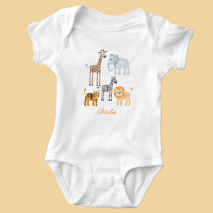 Body Para Bebê Bebê Fofo Safari Animal Aquarela Nome Personalizad