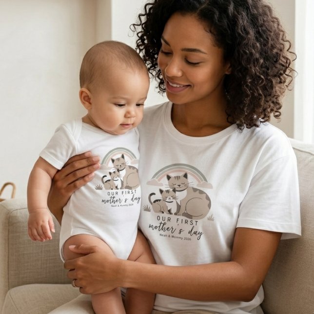 Body Para Bebê Bebê Gatinho Primeiro Dia das Mães Arco-Íris Paste (Criador carregado)