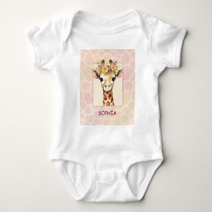 Body Para Bebê Bebê Girafa Sweet Safari em Rosa e Amarelo