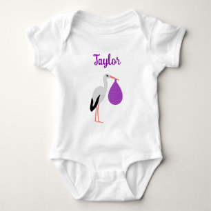 Body Para Bebê Bebê Grou de Gênero Neutro Roxo Nome Personalizado