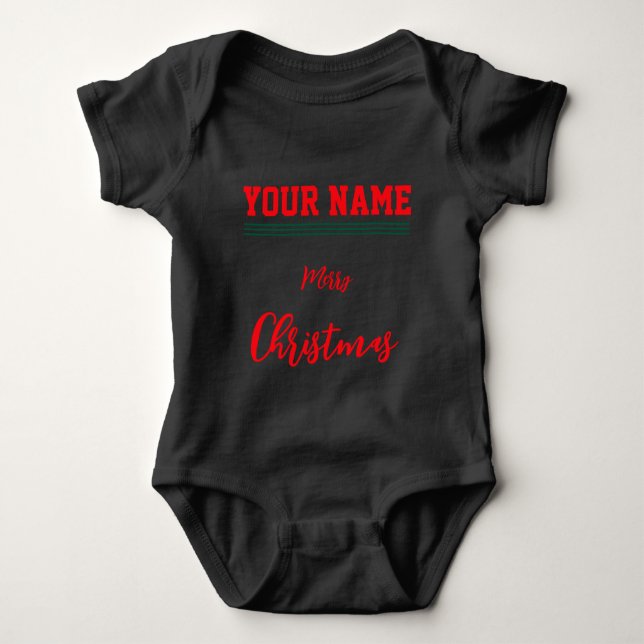 Body Para Bebê Bebê Jérsei de Natal personalizado preto (Frente)