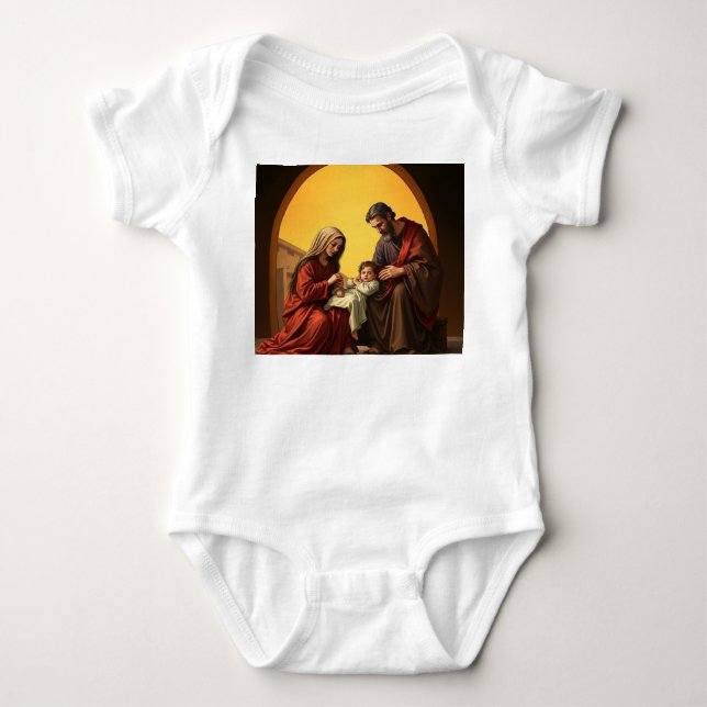Body Para Bebê Bebê Jesus Mary e Joseph Criança Um (Frente)