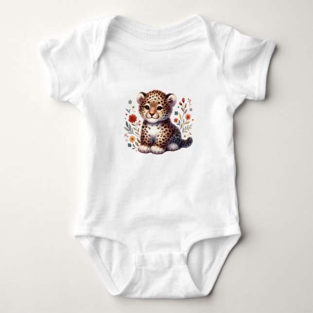 Body Para Bebê Bebê Leopardo Fofo com Flores (Frente)