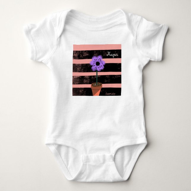 Body Para Bebê Bebê Listras Roxas Planta Verão (Frente)