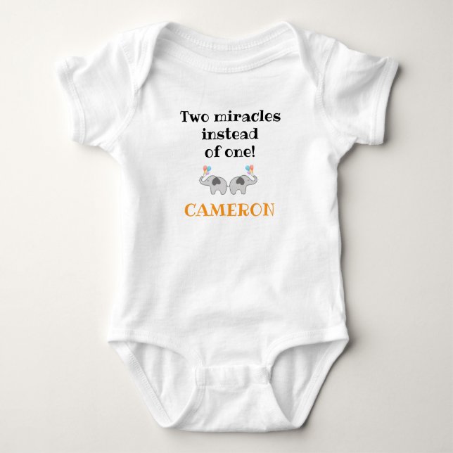 Body Para Bebê Bebê Macacão com Slogan Fofo, Elefantes, Gêmeos (Frente)