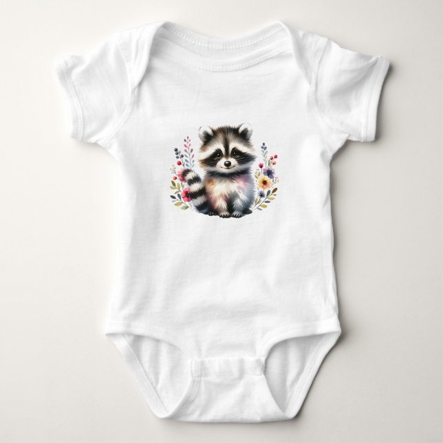 Body Para Bebê Bebê Mapache Fofo com Flores (Frente)