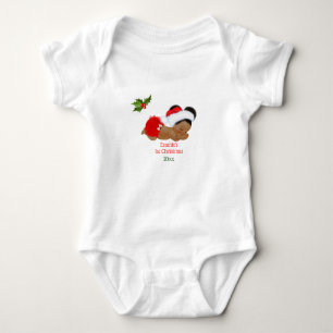 Body Para Bebê Bebê Menina Primeiro Natal Gorro Vermelho de Papai