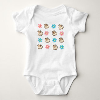 Body Para Bebê Bebê Nome Personalizado Floral Rosa e Azul Ovelha 