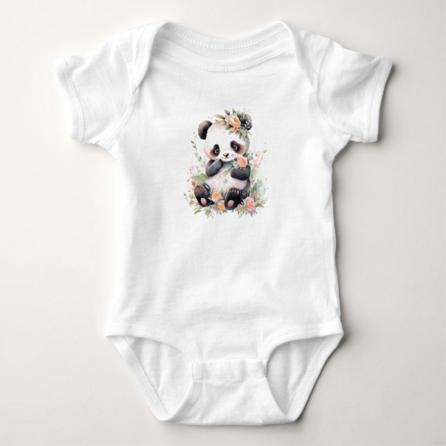 Body Para Bebê Bebê Panda Bear Cub com Flores (Frente)