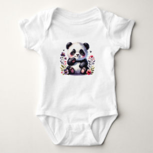 Body Para Bebê Bebê Panda Fofo com Flores   Animal Adorável 