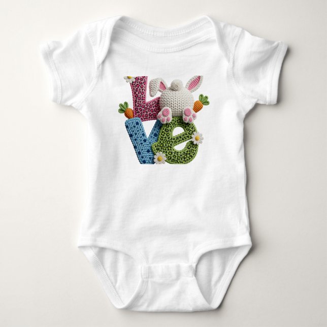 Body Para Bebê Bebê Páscoa Simulado Crochê de Lã Amor   (Frente)