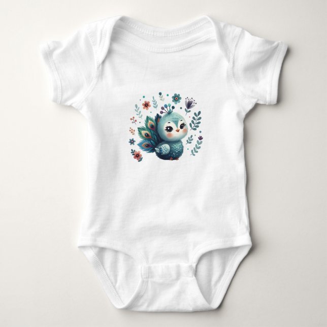 Body Para Bebê Bebê Pavão Fofo com Flores (Frente)