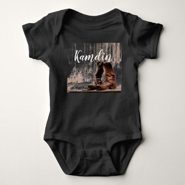 Body Para Bebê Bebê personalizado bota-roupa rusticidade (Frente)