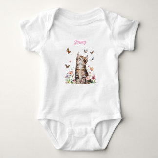 Body Para Bebê Bebê personalizado - Gatinho bonito com flores