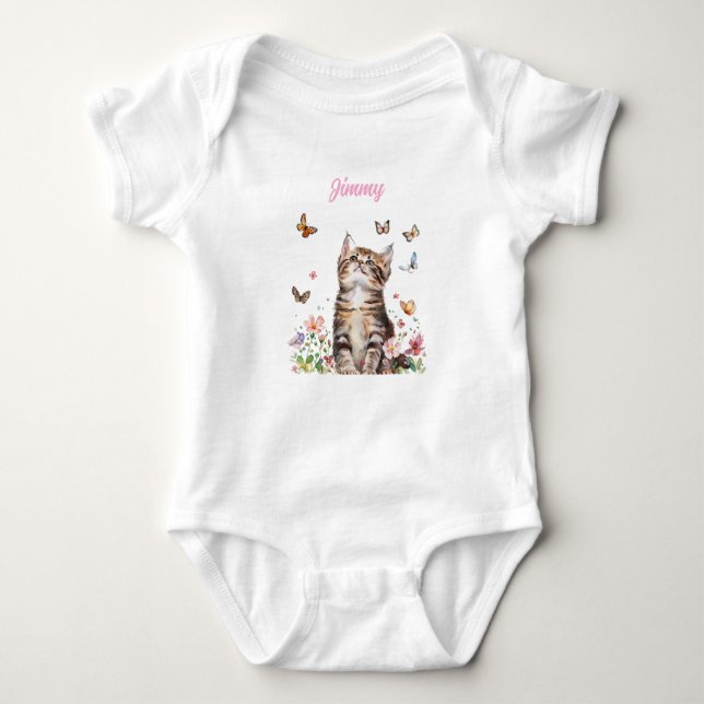 Body Para Bebê Bebê personalizado - Gatinho bonito com flores (Frente)