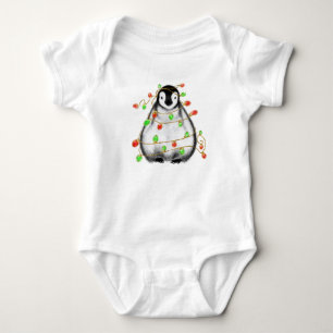 Body Para Bebê Bebê pinguim de Natal luzes vermelhas verdes de fe