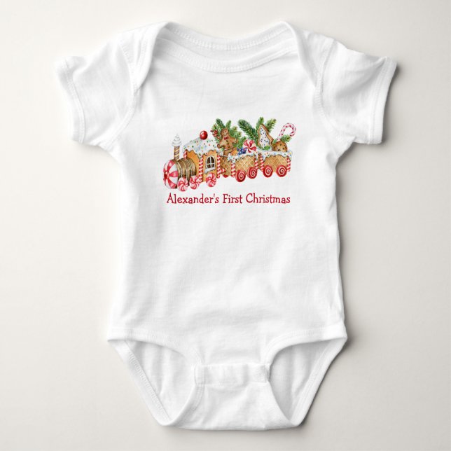 Body Para Bebê Bebê Primeiro Natal Gingerpão Comboio Red Candy (Frente)