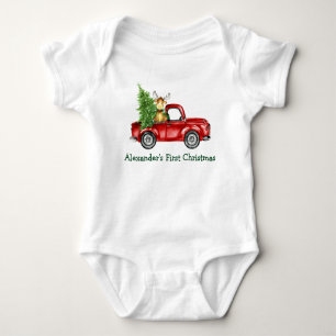 Body Para Bebê Bebê Primeiro Natal Red Truck Tree Moose