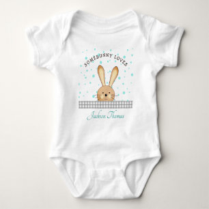 Body Para Bebê Bebê Rapaz Bonito Teal/Cinza De Amor Personalizado