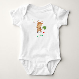 Body Para Bebê Bebê Reindeer de Natal com Flores e Holly