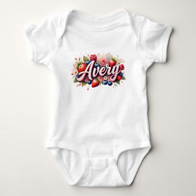 Body Para Bebê Bebê-Roupa-Morte" Avery - Design Berry Floral (Frente)