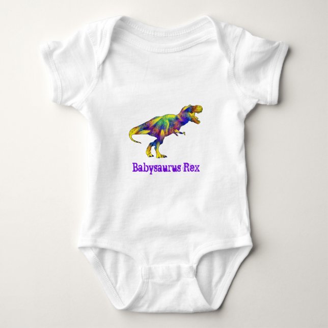Body Para Bebê Bebê saurro Engraçado T-Rex Dinossauro Correndo Ar (Frente)