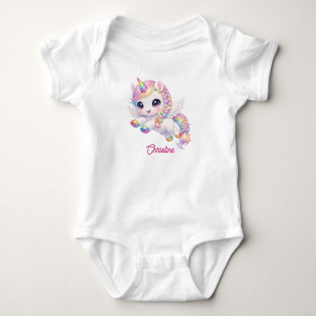 Body Para Bebê Bebê Unicórnio Arco-Íris Mágico (Frente)