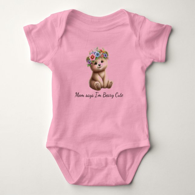 Body Para Bebê Bebê Urso com Coroa Flor (Frente)
