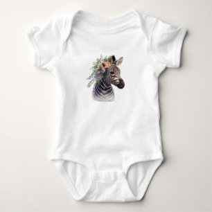 Body Para Bebê Bebê Zebra com Flores