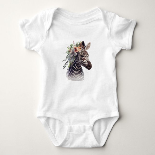 Body Para Bebê Bebê Zebra com Flores (Frente)
