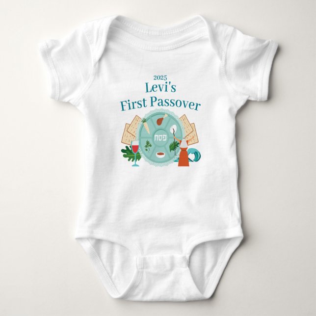 Body Para Bebê Bebês 1rua Passover Blue Custom Boy Name Year (Frente)