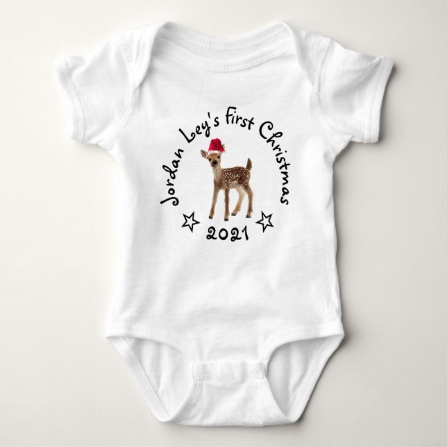 Body Para Bebê Bebês Primeiros Papais noeis de Natal Fawn Deer Ba (Frente)