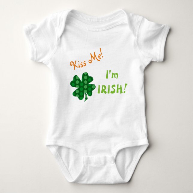 Body Para Bebê Beija-Me Polkadot Shamrock Irlandês (Frente)