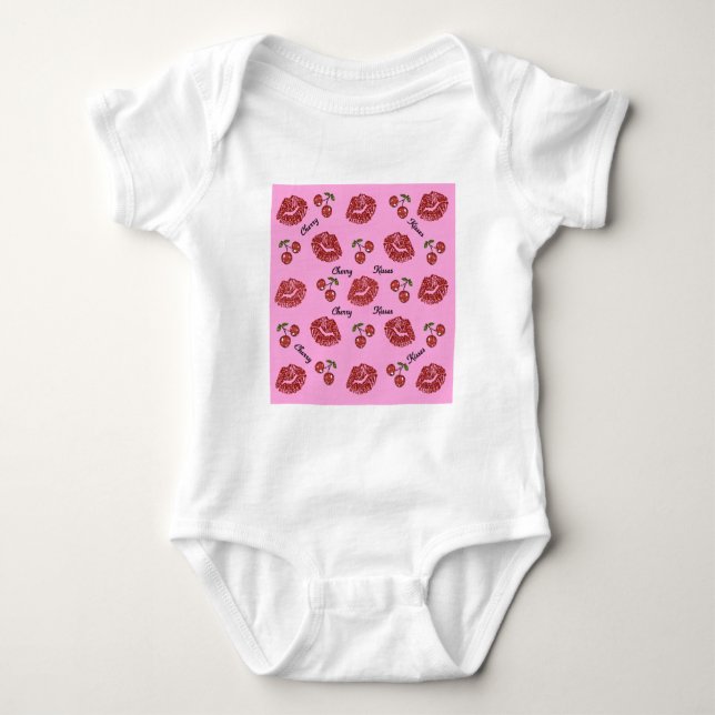 Body Para Bebê Beijos de Cereja Rockabilly RAB em Rosa (Frente)