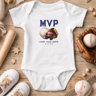 Body Para Bebê Beisebol Primeiro Ano Baixado 1º Aniversário
