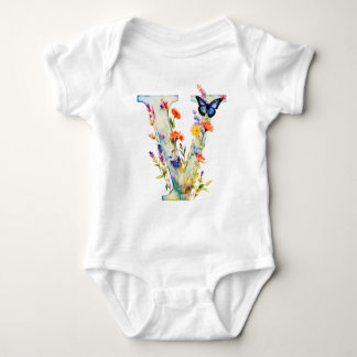 Body Para Bebê Belíssimo Monograma de Borboleta de Flor Silvestre