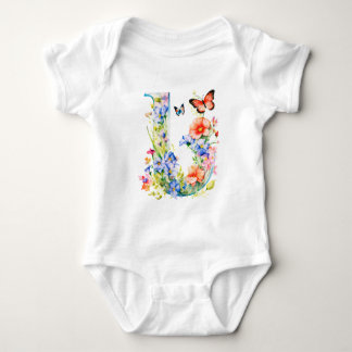 Body Para Bebê Belíssimo Monograma de Borboleta de Flor Silvestre
