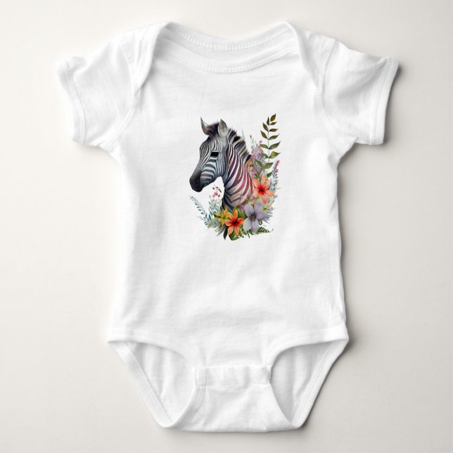 Body Para Bebê Belo Bebê Zebra com Flores  (Frente)