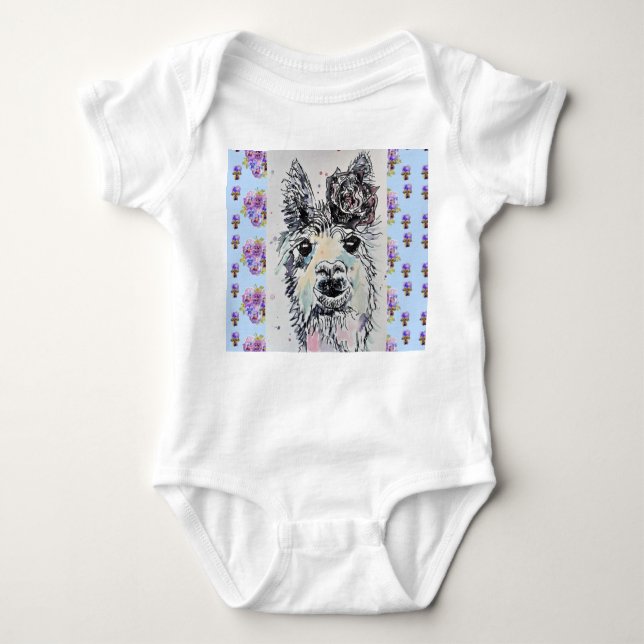 Body Para Bebê Belo Conjunto de Bebê em Aquarela de Alpacca Llama (Frente)