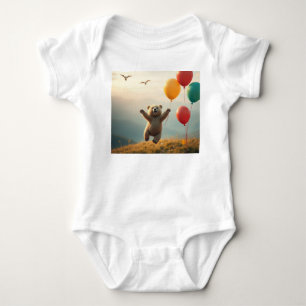 Body Para Bebê Belo terno Feliz Urso Voando com Balões