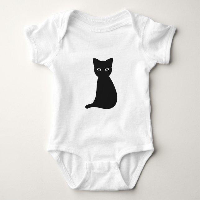 Body Para Bebê Belo traje de bebê de gato preto. (Frente)