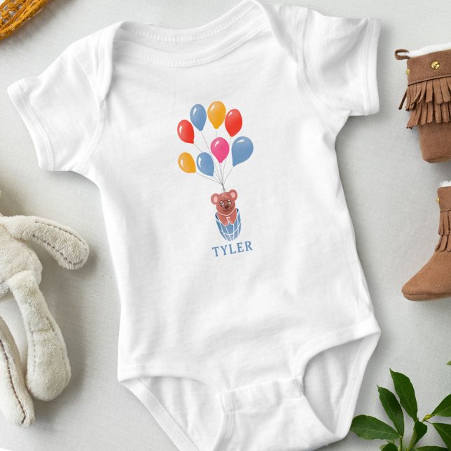 Body Para Bebê Belo Urso Azul Balões Azuis (Criador carregado)