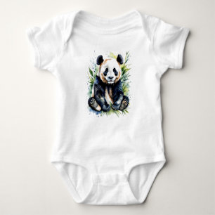 Body Para Bebê Belo Urso de Panda Fofinho de Cama de Aquarela