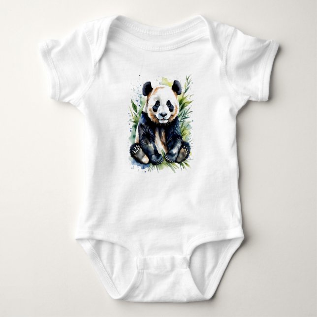 Body Para Bebê Belo Urso de Panda Fofinho de Cama de Aquarela (Frente)