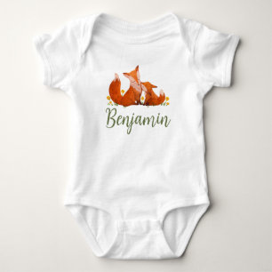 Body Para Bebê Benjamin Name Reveal Fox Forest Animal Boy Wood