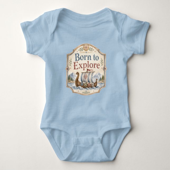 Body Para Bebê Berçário de Bebê Viking Nascido para Explorar (Frente)