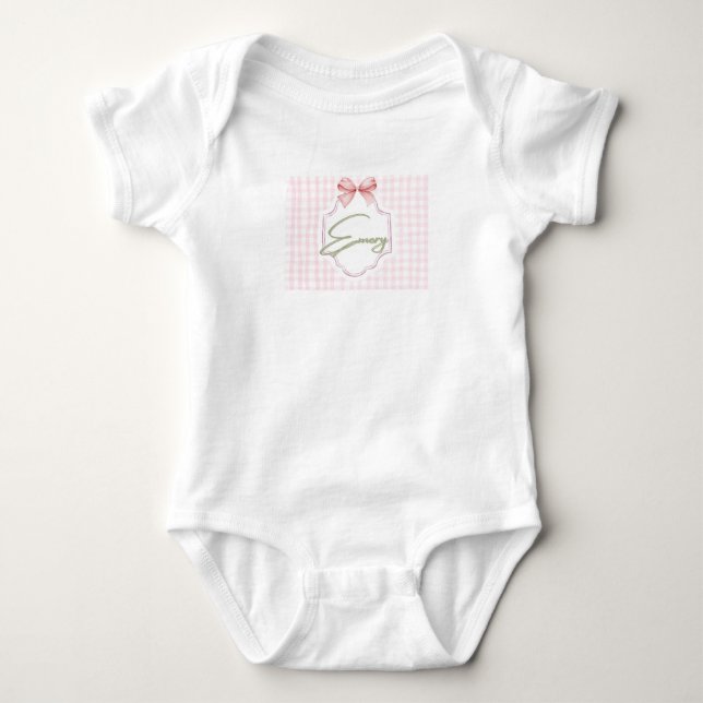 Body Para Bebê Berço Personalizado para Menina com Laço e Xadrez  (Frente)
