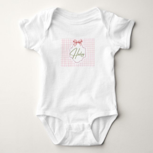 Body Para Bebê Berço Personalizado para Menina Hailey com Laço e  (Frente)